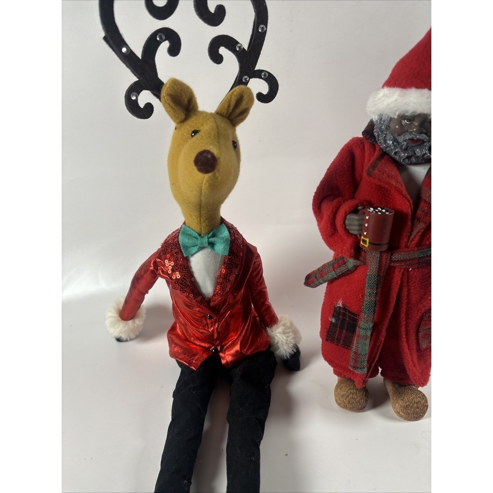 Christmas Shelf Sitter Reindeer & Santa Figurines Holiday Decor Plush Lot - Picture 2 of 11